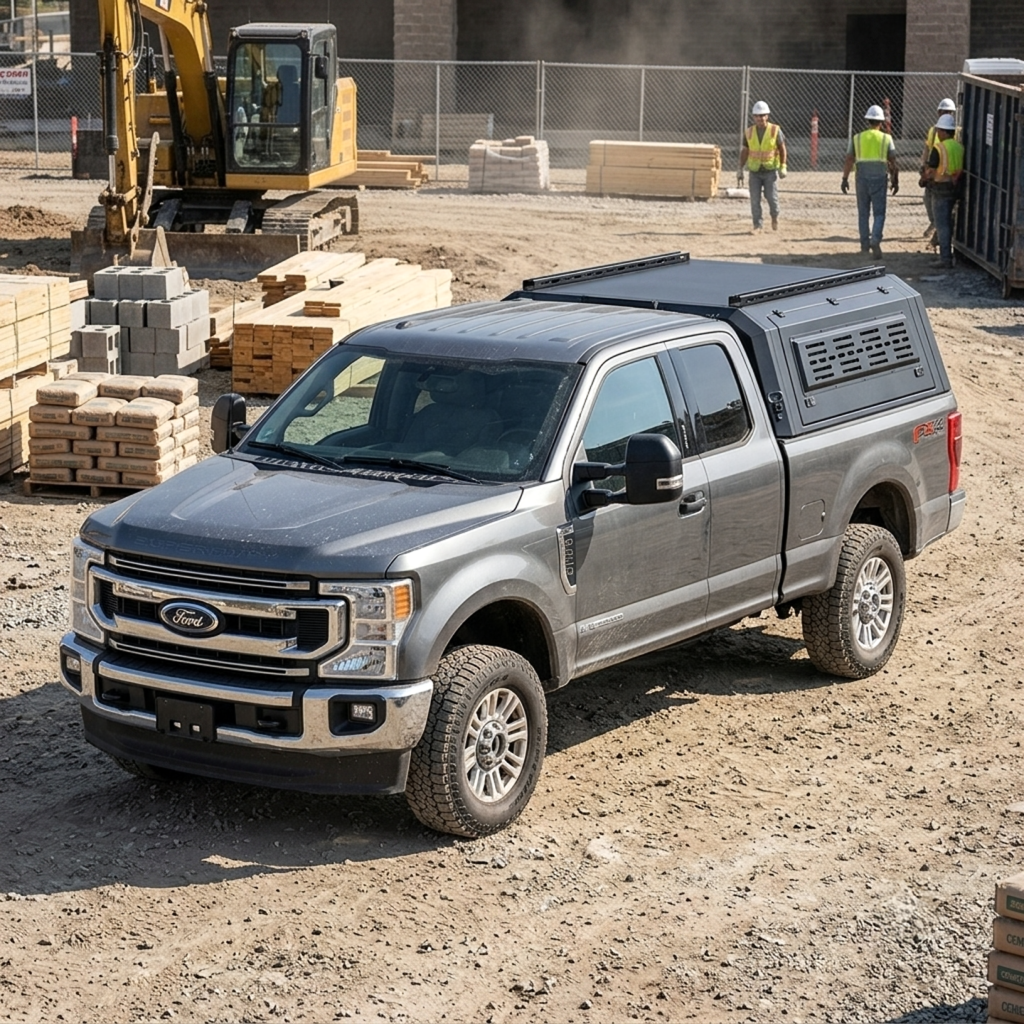 The Worksite aluminum truck canopy mounted on a pickup truck